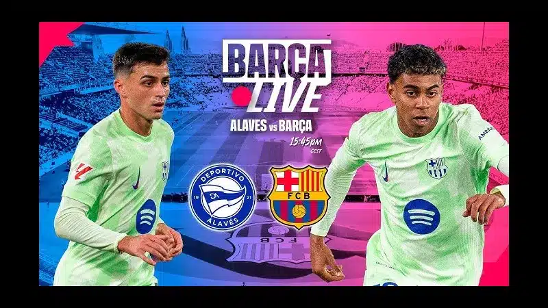 Cầu thủ Barca vượt qua cầu thủ Alaves trong trận đấu bóng đá